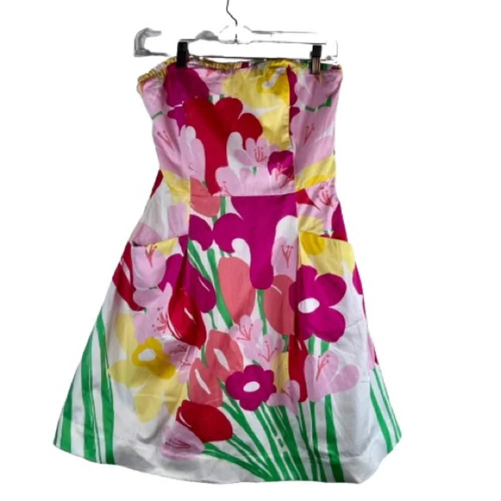 Lilly Pulitzer Blossom Lavish Strapless Floral Cotton Fit and Flare Dress Size 4 - Picture 2 of 12
